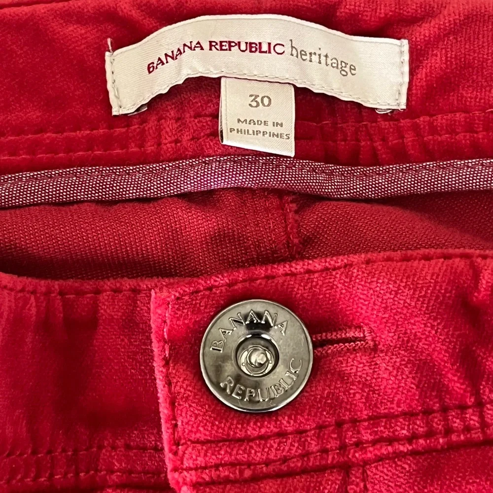 Banana Republic Heritage Red Skinny Velvet Zip Ankle Pants Size 30‎